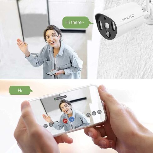 كاميرا أمان منزلية لاسلكية للكشف عن الحرارة من XMARTO، 2 حزمة، كاميرات واي فاي عالية الدقة 2K، رؤية ليلية ملونة بإضاءة الفيضانات، صوت ثنائي الاتجاه، صفارة إنذار بنقرة واحدة (مراقبة على مدار الساعة طوال أيام الأسبوع، حفظ إلى SD أو NVR أو Cloud، ww. Alexa،  in Kuwait