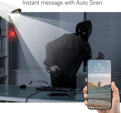 كاميرا أمان منزلية لاسلكية للكشف عن الحرارة من XMARTO، 2 حزمة، كاميرات واي فاي عالية الدقة 2K، رؤية ليلية ملونة بإضاءة الفيضانات، صوت ثنائي الاتجاه، صفارة إنذار بنقرة واحدة (مراقبة على مدار الساعة طوال أيام الأسبوع، حفظ إلى SD أو NVR أو Cloud، ww. Alexa،  in Kuwait