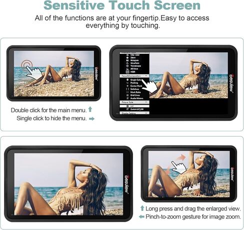 ديسفيو شاشة ميدانية للكاميرا R5II مقاس 5.5 انش 1920 × 1080 IPS تعمل باللمس بالكامل بدقة 4 كيه ومنفذ HDMI مع حامل هوت شو وواقي من الشمس in Kuwait