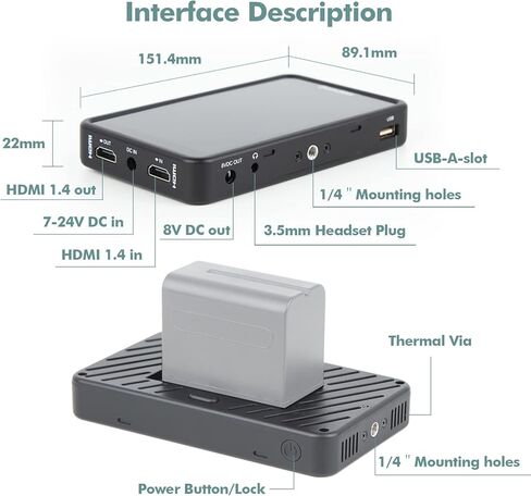 ديسفيو شاشة ميدانية للكاميرا R5II مقاس 5.5 انش 1920 × 1080 IPS تعمل باللمس بالكامل بدقة 4 كيه ومنفذ HDMI مع حامل هوت شو وواقي من الشمس in Kuwait