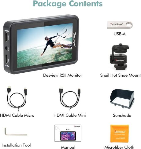 ديسفيو شاشة ميدانية للكاميرا R5II مقاس 5.5 انش 1920 × 1080 IPS تعمل باللمس بالكامل بدقة 4 كيه ومنفذ HDMI مع حامل هوت شو وواقي من الشمس in Kuwait
