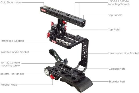 قفص كاميرا CAMTREE Blackmagic Ursa Mini CNC لحامل حامل ثلاثي القوائم ، وسادة كتف مريحة مع قضبان سكك، Rosette ARM لالتقاط فيديو سلس (CHBMUMC) in Kuwait