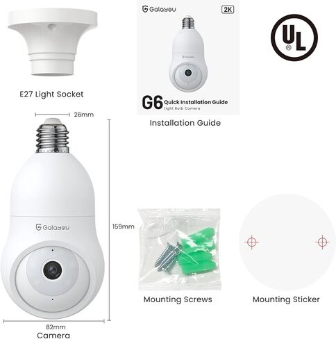 GALAYOU 360 Light Bulb Security Camera - Light Socket Wireless Camera for Home Security Recording Indoor&Outdoor, WiFi Video Surveillance with 2K Resolution, Motion Tracking,Works with Alexa in Kuwait