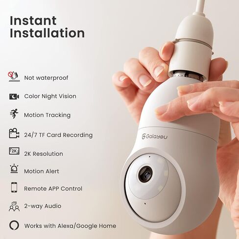 GALAYOU 360 Light Bulb Security Camera - Light Socket Wireless Camera for Home Security Recording Indoor&Outdoor, WiFi Video Surveillance with 2K Resolution, Motion Tracking,Works with Alexa in Kuwait
