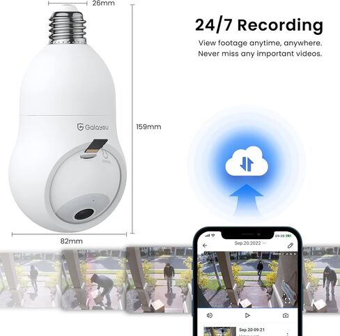 GALAYOU 360 Light Bulb Security Camera - Light Socket Wireless Camera for Home Security Recording Indoor&Outdoor, WiFi Video Surveillance with 2K Resolution, Motion Tracking,Works with Alexa in Kuwait