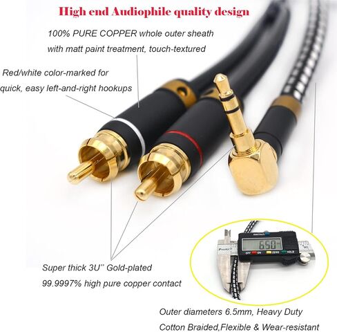 كابل Wekuant Audiophile RCA، [3M/9.8 قدم، قلب نحاسي مطلي بالفضة] كابل محول صوت ستيريو 3.5 مم ذكر إلى 2RCA ذكر بأقطار خارجية 6.5 مم للهواتف الذكية والأجهزة اللوحية ومكبرات الصوت والتلفزيون عالي الدقة in Kuwait