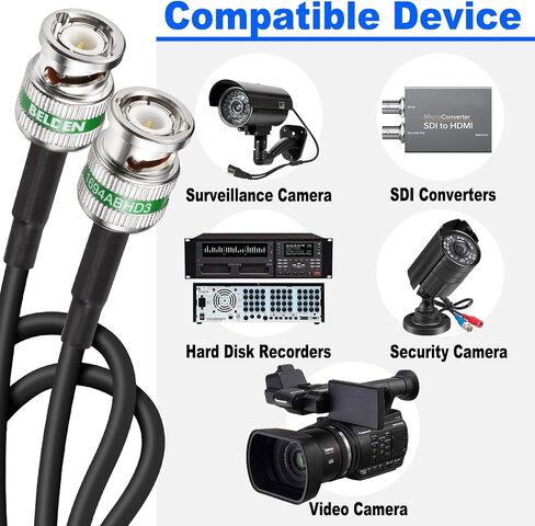 كابل Superbat 12G SDI بطول 10 أقدام، كابل فيديو 4K UHD SDI كابل 75ohm BNC يدعم نقل 6G 12Gbit/s و4K 60 إطارًا في الثانية، لكاميرا أمان الفيديو، محول SDI in Kuwait