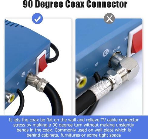 Right Angle Coax Connector, 5 Pack F Type 90 Degree Coaxial Male to Female Cable Connector, RG6 Adapter L Shape for Wall Mounted TV, Modem, Wall Plate, Satellite Receiver in Kuwait