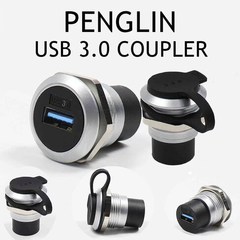 PENGLIN 2Pack USB 3.0 Panel Mount Coupler, USB Pass Through Connector, Female to Female Bulkhead Extension Adapter with Water/Dustcap | 5Gbps High-speed Transfer,With Water/Dustcap,Strong Zinc Die-casting Shell,Plug and play in Kuwait