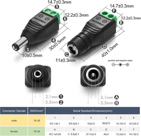 CHANZON 10Pcs Male and Female 5.5mm x 2.1mm 12V DC Power Jack Connector 24V Socket for Led Light Strip CCTV Security Camera Cable Wire Ends Plug Barrel Adapter in Saudi Arabia