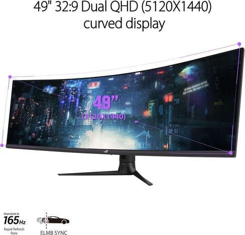 ASUS ROG Strix 49" Ultra-wide Curved HDR Gaming Monitor (XG49WCR) - Dual QHD 32:9 (5120 x 1440), 165Hz, Extreme Low Motion Blur Sync, USB-C, RJ45, DisplayHDR400, 90% DCI-P3, Dual Input-KVM Switch in Saudi Arabia