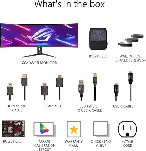 ASUS ROG Strix 49" Ultra-wide Curved HDR Gaming Monitor (XG49WCR) - Dual QHD 32:9 (5120 x 1440), 165Hz, Extreme Low Motion Blur Sync, USB-C, RJ45, DisplayHDR400, 90% DCI-P3, Dual Input-KVM Switch in Saudi Arabia