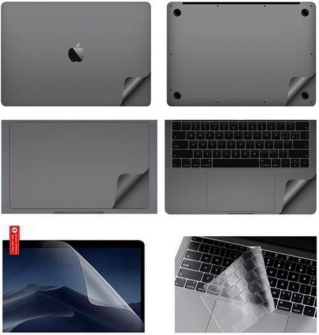 ستيكر لاصق من الفينيل لكامل الهيكل متوافق مع ابل ماك بوك 3 ام 6 في 1 غطاء حماية غير مرئي للكيبورد (ماك بوك برو 16 A2485 M1 ماكس (2021)، رمادي سبيس in Kuwait