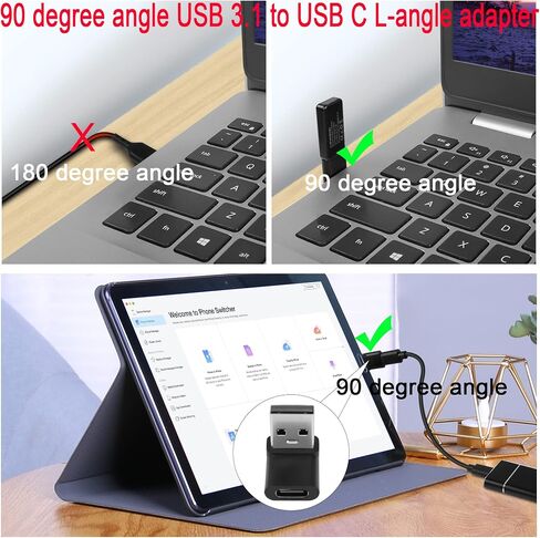 QIANRENON USB 3.1 إلى USB C U-Shape Angle محول 10 جيجابت في الثانية USB A ذكر إلى USB C أنثى موصل زاوية 180 درجة، لشحن 3A OTG لنقل البيانات، للكمبيوتر اللوحي، قطعتان (أنثى لأعلى) in Kuwait