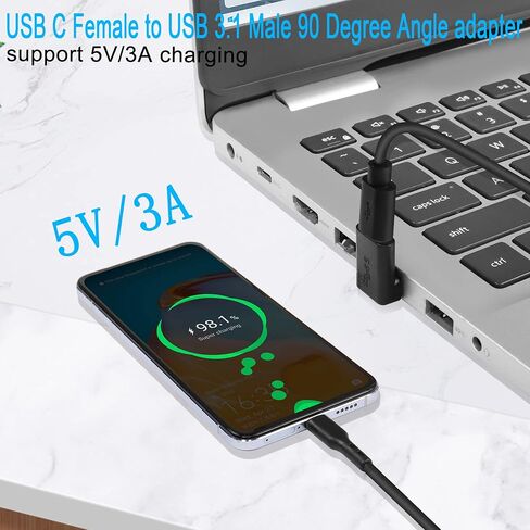 QIANRENON USB 3.1 إلى USB C U-Shape Angle محول 10 جيجابت في الثانية USB A ذكر إلى USB C أنثى موصل زاوية 180 درجة، لشحن 3A OTG لنقل البيانات، للكمبيوتر اللوحي، قطعتان (أنثى لأعلى) in Kuwait