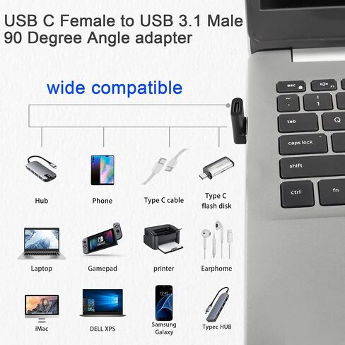 QIANRENON USB 3.1 إلى USB C U-Shape Angle محول 10 جيجابت في الثانية USB A ذكر إلى USB C أنثى موصل زاوية 180 درجة، لشحن 3A OTG لنقل البيانات، للكمبيوتر اللوحي، قطعتان (أنثى لأعلى) in Kuwait