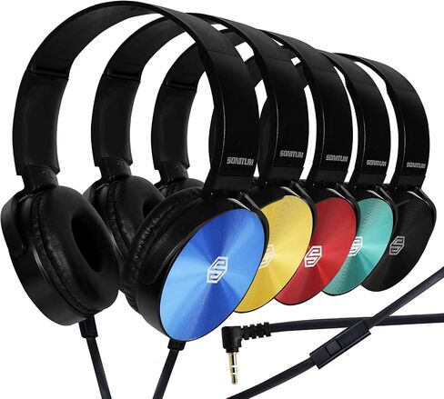 Sonitum Classroom Headphones-Bulk 10-Pack, Student On Ear Comfy Swivel Earphones for Library, School, Airplane, Kids-for Online Learning and Travel, HQ Stereo Sound 3.5mm Jack (Black with Microphone) in Kuwait