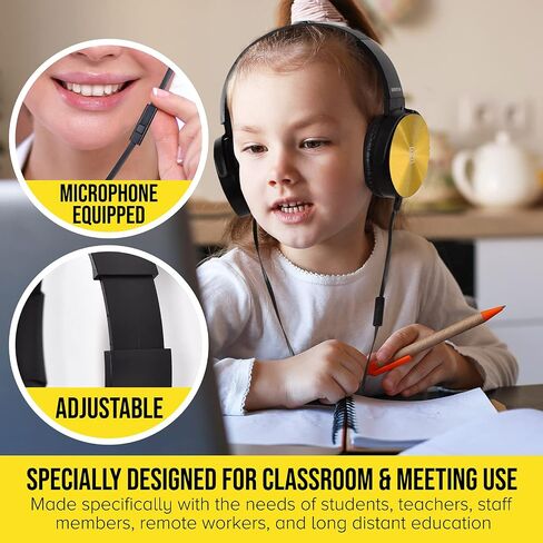 Sonitum Classroom Headphones-Bulk 10-Pack, Student On Ear Comfy Swivel Earphones for Library, School, Airplane, Kids-for Online Learning and Travel, HQ Stereo Sound 3.5mm Jack (Black with Microphone) in Kuwait