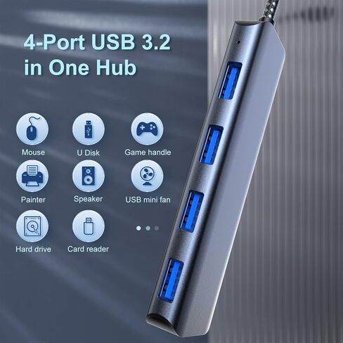 موزع USB 3.1، SUODAO بسرعة 10 جيجابت في الثانية USB C إلى USB Hub، 4 منافذ USB 3.1/3.2 Gen 2 Hub، ألومنيوم فائق السرعة من النوع C إلى 4 منافذ USB 3.2 بسرعة 10 جيجابت في الثانية لأجهزة الكمبيوتر المحمول، MacBook، الكمبيوتر اللوحي، الكمبيوتر الشخصي، والمزيد in Kuwait