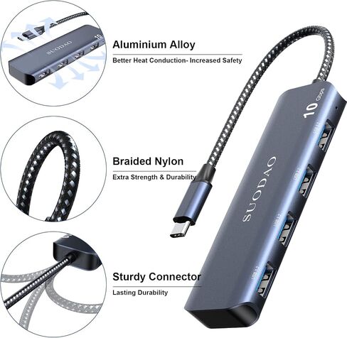 موزع USB 3.1، SUODAO بسرعة 10 جيجابت في الثانية USB C إلى USB Hub، 4 منافذ USB 3.1/3.2 Gen 2 Hub، ألومنيوم فائق السرعة من النوع C إلى 4 منافذ USB 3.2 بسرعة 10 جيجابت في الثانية لأجهزة الكمبيوتر المحمول، MacBook، الكمبيوتر اللوحي، الكمبيوتر الشخصي، والمزيد in Kuwait