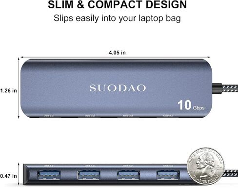 موزع USB 3.1، SUODAO بسرعة 10 جيجابت في الثانية USB C إلى USB Hub، 4 منافذ USB 3.1/3.2 Gen 2 Hub، ألومنيوم فائق السرعة من النوع C إلى 4 منافذ USB 3.2 بسرعة 10 جيجابت في الثانية لأجهزة الكمبيوتر المحمول، MacBook، الكمبيوتر اللوحي، الكمبيوتر الشخصي، والمزيد in Kuwait