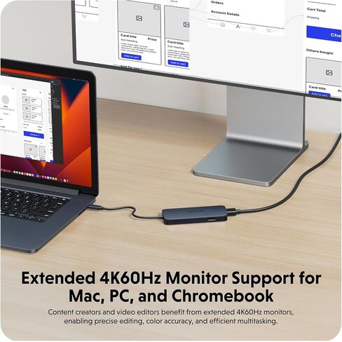 HyperDrive Next 8 Port USB C Hub for Mac, PC, and Chromebook with 4K60Hz HDMI, 2 USB-A, 10Gbps 140W Power Delivery, SD & microSD Card Reader, Ethernet Ports in Kuwait