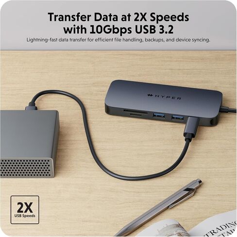 HyperDrive Next 8 Port USB C Hub for Mac, PC, and Chromebook with 4K60Hz HDMI, 2 USB-A, 10Gbps 140W Power Delivery, SD & microSD Card Reader, Ethernet Ports in Kuwait