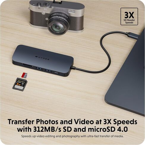 HyperDrive Next 8 Port USB C Hub for Mac, PC, and Chromebook with 4K60Hz HDMI, 2 USB-A, 10Gbps 140W Power Delivery, SD & microSD Card Reader, Ethernet Ports in Kuwait