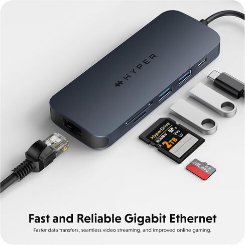 HyperDrive Next 8 Port USB C Hub for Mac, PC, and Chromebook with 4K60Hz HDMI, 2 USB-A, 10Gbps 140W Power Delivery, SD & microSD Card Reader, Ethernet Ports in Kuwait