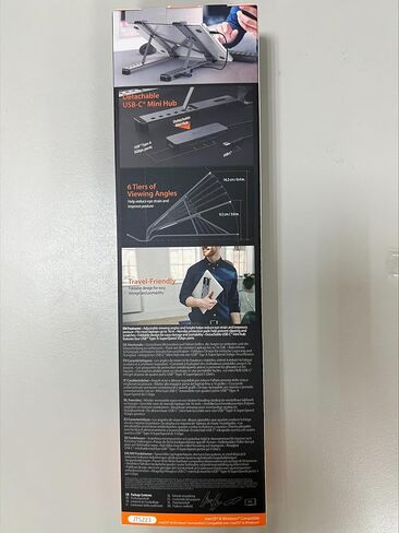 حامل كمبيوتر محمول من الألومنيوم قابل للطي من j5create مع محور USB بأربعة منافذ، وجهاز كمبيوتر محمول محمول مع 4 منافذ USB3.2 لأجهزة MacBook والكمبيوتر المحمول والهاتف والأجهزة اللوحية حتى 16 بوصة (JTS223) in Saudi Arabia
