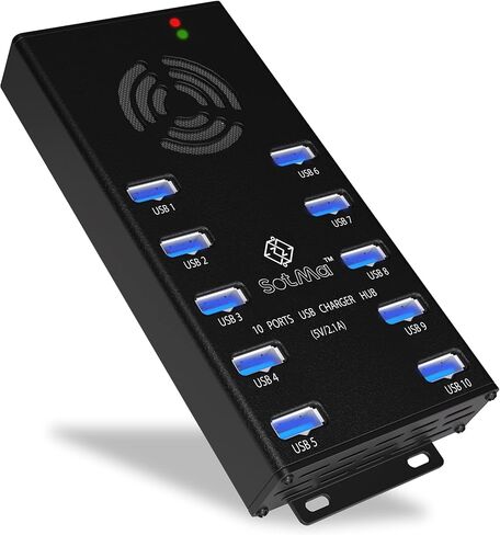 محور USB 3.0 بتصميم مميز - حماية متعددة الأمان، محور USB 3.0 يعمل بـ 10 منافذ مع محول تيار متردد - مقسم USB مع مروحة تبريد وأقواس تثبيت - الألومنيوم - محور لأجهزة متعددة in Kuwait