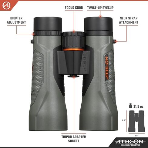 مناظير Athlon Optics 10x42 Argos G2 HD باللون الرمادي مع راحة العين للبالغين والأطفال، مناظير عالية الطاقة للصيد ومراقبة الطيور والمزيد in Kuwait