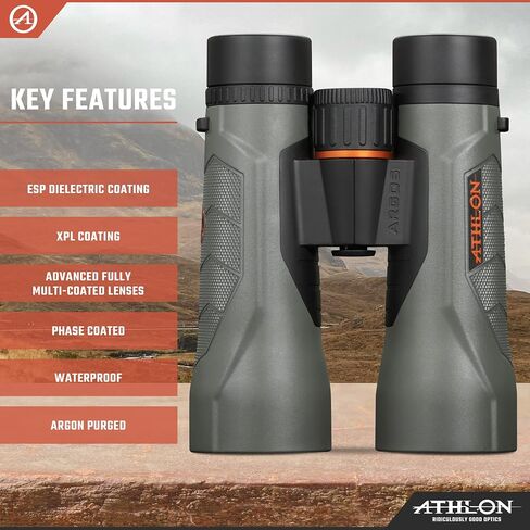 مناظير Athlon Optics 10x42 Argos G2 HD باللون الرمادي مع راحة العين للبالغين والأطفال، مناظير عالية الطاقة للصيد ومراقبة الطيور والمزيد in Kuwait