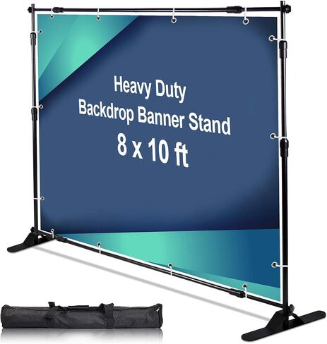 AkTop 8x8 ft Heavy Duty Backdrop Banner Stand Kit, Adjustable Photography Step and Repeat Stand for Parties, Portable Trade Show Photo Booth Background with Carrying Bag in Saudi Arabia