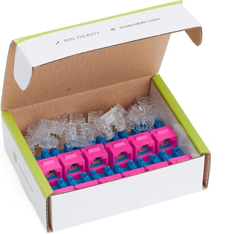 TRUE CABLE Cat6A Unshielded (UTP) Keystone Jack, 90-Degree Punch-Down RJ45 Female Module, PoE++ 4PPoE, UL Listed & TIA Certified, Blue, 12 Pack in Kuwait