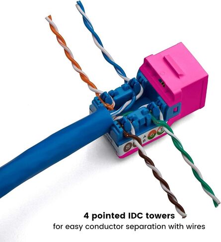 TRUE CABLE Cat6A Unshielded (UTP) Keystone Jack, 90-Degree Punch-Down RJ45 Female Module, PoE++ 4PPoE, UL Listed & TIA Certified, Blue, 12 Pack in Kuwait