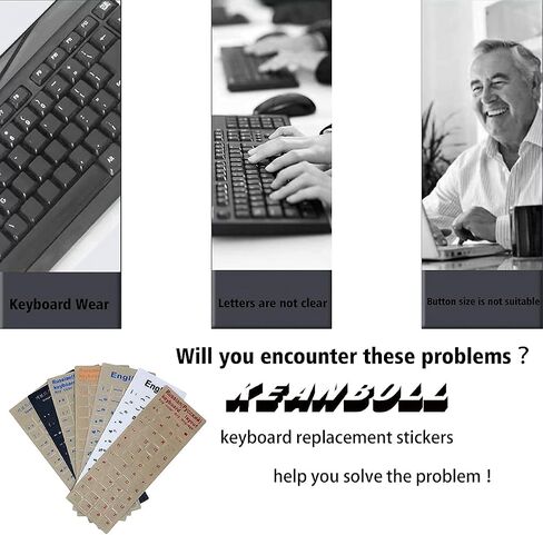 KEANBOLL 2PCS Pack Transparent English Keyboard Stickers, English Keyboard Replacement Sticker with Transparent Background and White Lettering for Computer Notebook Laptop Desktop in Kuwait