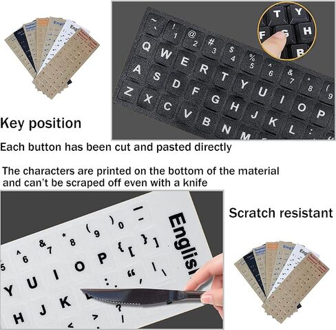 KEANBOLL 2PCS Pack Transparent English Keyboard Stickers, English Keyboard Replacement Sticker with Transparent Background and White Lettering for Computer Notebook Laptop Desktop in Kuwait