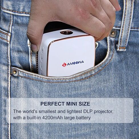 AMOOWA Mini Projector with WiFi Bluetooth- Smart Portable, Built in Rechargeable Battery,360° Speaker, 1080P Support Wireless,DLP,4Hour Playtime , Connects to iPhone and Android Without HDMI interface in Saudi Arabia