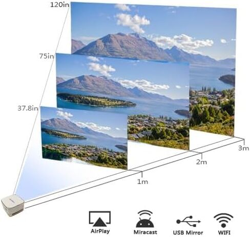 AMOOWA Mini Projector with WiFi Bluetooth- Smart Portable, Built in Rechargeable Battery,360° Speaker, 1080P Support Wireless,DLP,4Hour Playtime , Connects to iPhone and Android Without HDMI interface in Saudi Arabia