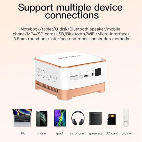 AMOOWA Mini Projector with WiFi Bluetooth- Smart Portable, Built in Rechargeable Battery,360° Speaker, 1080P Support Wireless,DLP,4Hour Playtime , Connects to iPhone and Android Without HDMI interface in Saudi Arabia
