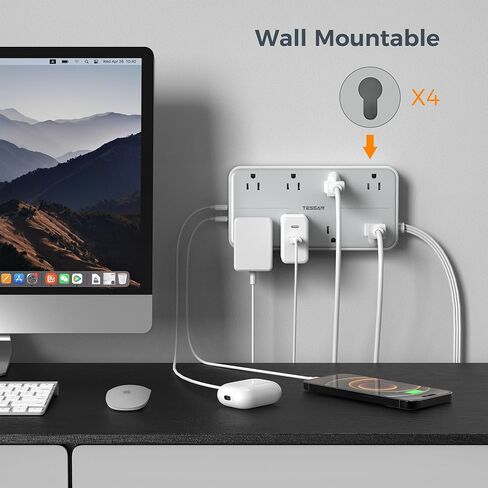 Flat Plug 15 FT Extension Cord, TESSAN Surge Protector Power Strip with 8 AC and 3 USB Ports, 1875W, 15A, 1080J, Wall Mount Widely Spaced Charging Station for Home, Office, Indoor, School, Dorm Room in Saudi Arabia