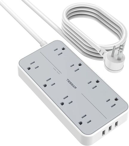 TESSAN Power Strip Surge Protector, 6FT Flat Plug Extension Cord | 8 Outlets 3 USB Charger 1 USB C, 1080 Joules Protection, Wall Mountable for Home Office School Dorm Room Essentials, Gray in Saudi Arabia
