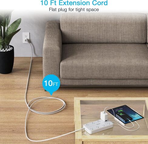TESSAN Power Strip Surge Protector, 6FT Flat Plug Extension Cord | 8 Outlets 3 USB Charger 1 USB C, 1080 Joules Protection, Wall Mountable for Home Office School Dorm Room Essentials, Gray in Saudi Arabia