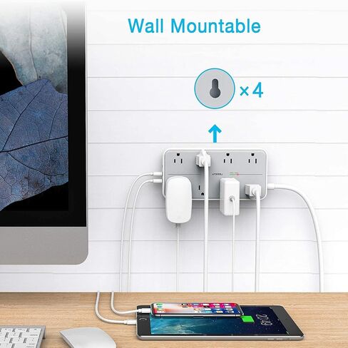 TESSAN Power Strip Surge Protector, 6FT Flat Plug Extension Cord | 8 Outlets 3 USB Charger 1 USB C, 1080 Joules Protection, Wall Mountable for Home Office School Dorm Room Essentials, Gray in Saudi Arabia