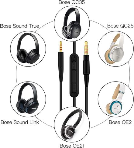 Replacement Audio Cable Extension Cord with Inline Mic Remote Control Compatible with Bose SoundTrue Soundlink Bose Quietcomfort 25 QC25 QC35 QC45 On-Ear 2 OE2 OE2i Headphones in Kuwait