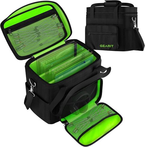 حقيبة حمل تسجيلات الفينيل من GearIT لألبومات LP مقاس 12 بوصة. تناسب 60 سجلًا لموسيقى DJ وتخزين الفينيل، وجيوب بسحاب وشبكية، وتتضمن حزام كتف in Kuwait