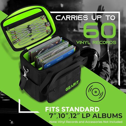 حقيبة حمل تسجيلات الفينيل من GearIT لألبومات LP مقاس 12 بوصة. تناسب 60 سجلًا لموسيقى DJ وتخزين الفينيل، وجيوب بسحاب وشبكية، وتتضمن حزام كتف in Kuwait