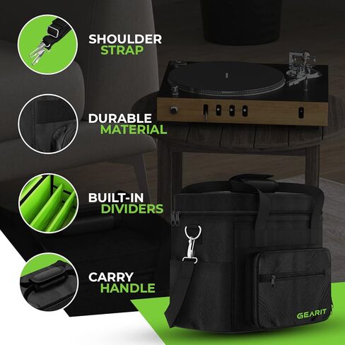 حقيبة حمل تسجيلات الفينيل من GearIT لألبومات LP مقاس 12 بوصة. تناسب 60 سجلًا لموسيقى DJ وتخزين الفينيل، وجيوب بسحاب وشبكية، وتتضمن حزام كتف in Kuwait