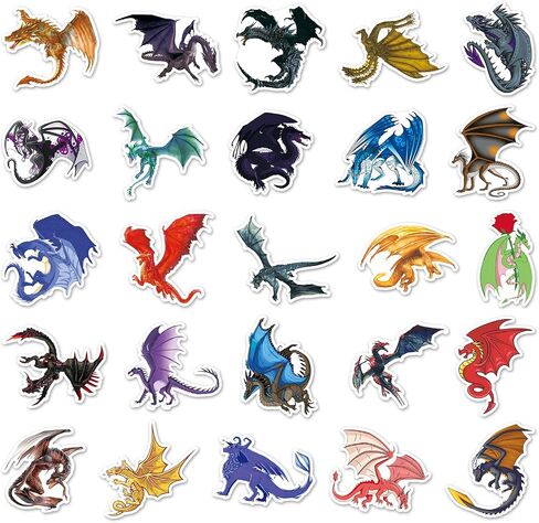 Dragons Stickers - 50 Pcs Loong Stickers，Waterproof Decorative PVC,Vinyl,Decals, Stickers For Water Bottles ,Skateboards and Notebooks, Mobile Phone Case Laptop Luggage Bright Colors Stickers in Bulk Stickers For Friends Family in Kuwait
